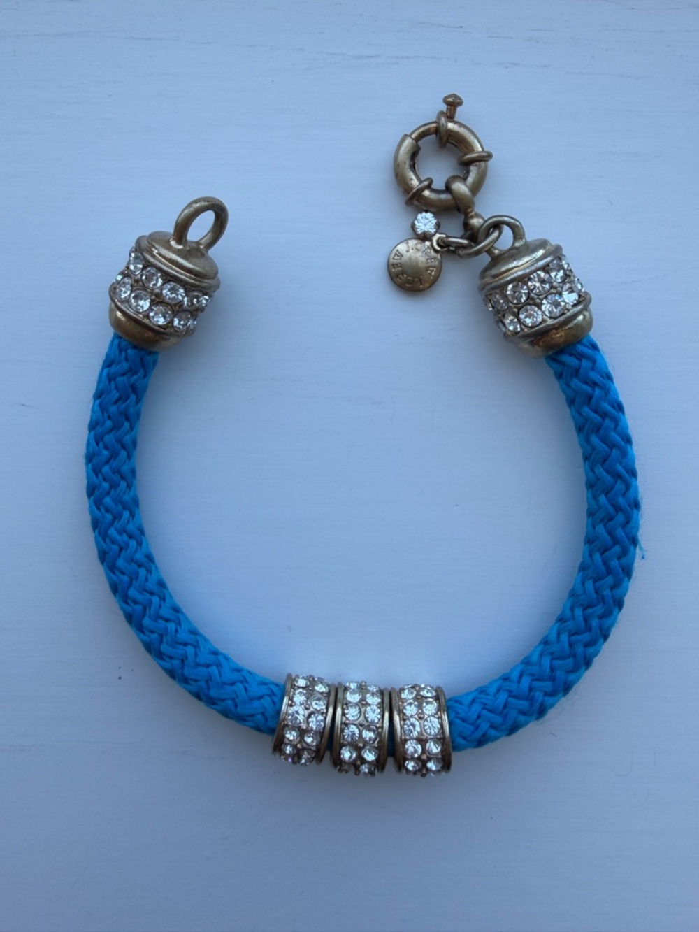 J. Crew Turquoise Braided Bracelet with Crystal Rondelles